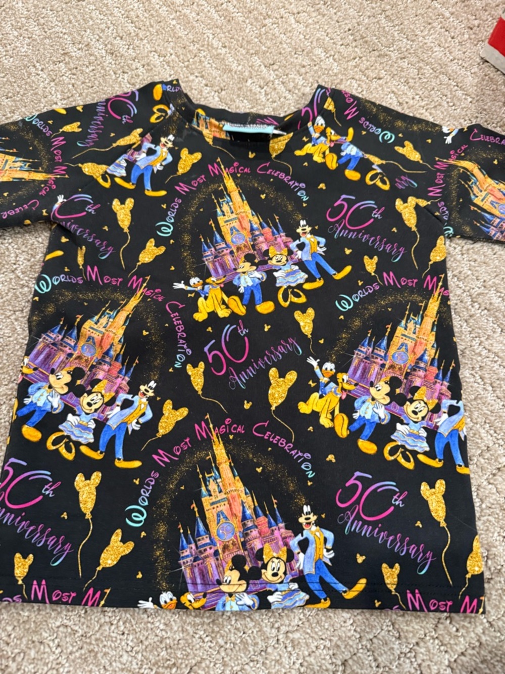 Disney 50th Anniversary Black Kids Tee with Castle & Characters